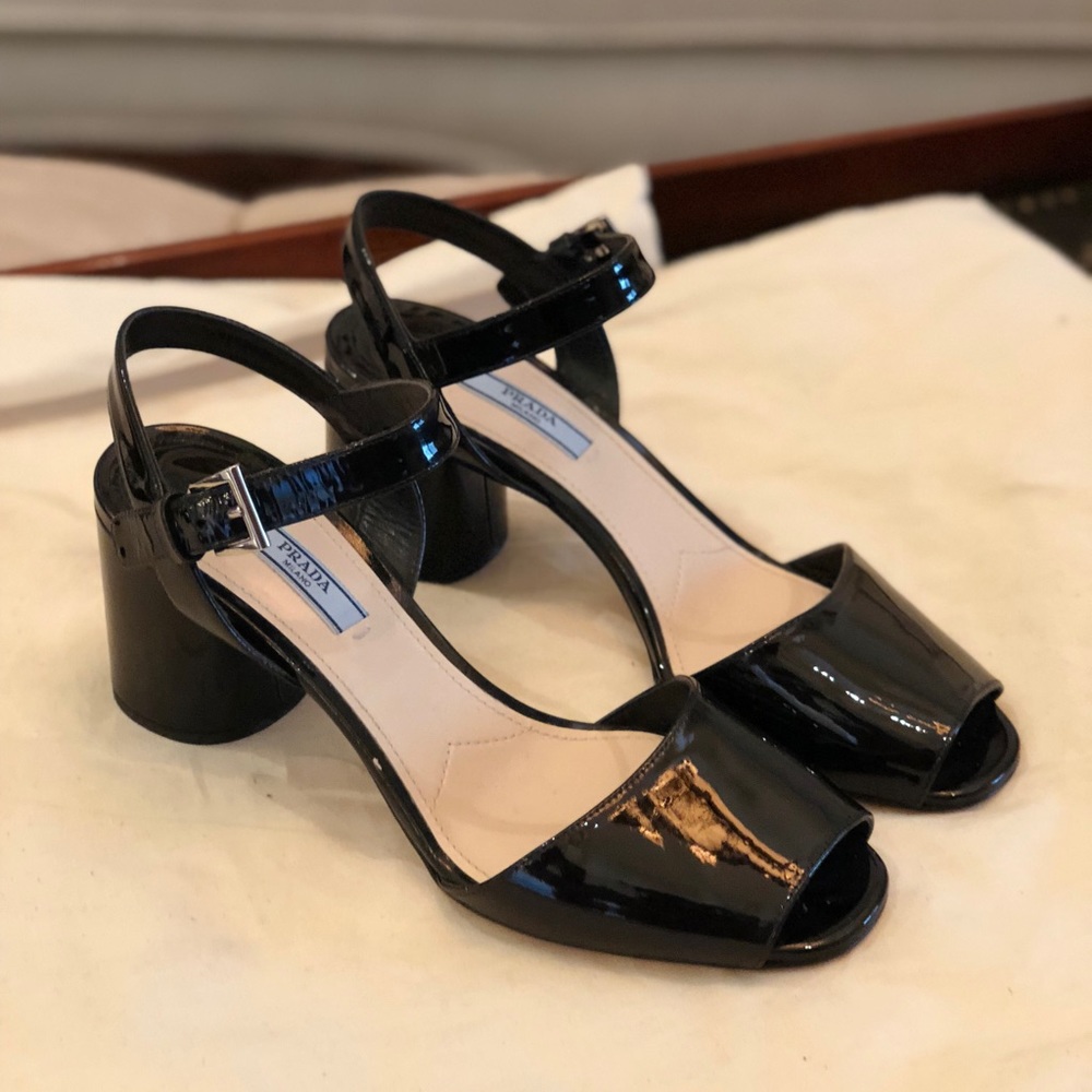 Prada Patent Leather Round Heel Sandal